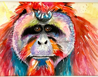 Orangutan - Hand Signed Limited Edition Print - Living Room Art - From Original Watercolour Painting - Mixed Media - Watercolour & Acrylic