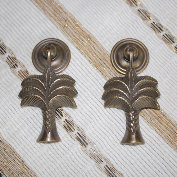 2x Palm Tree Hanging Drawer Pull Brass Vintage 8cm Pair Etsy
