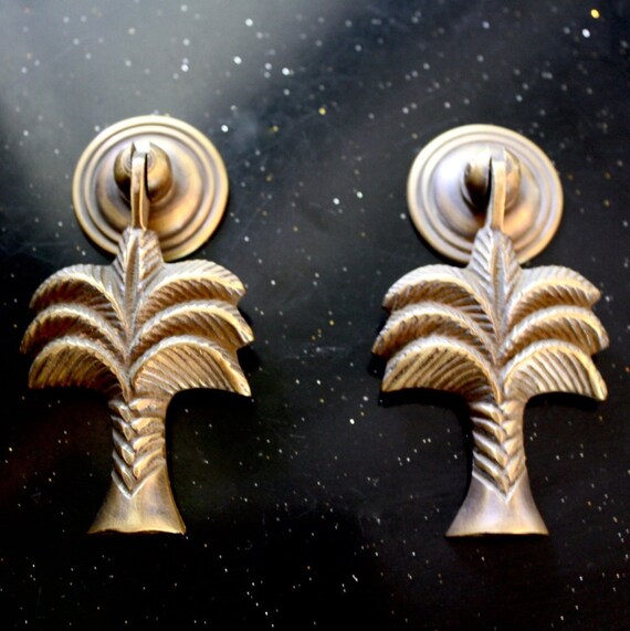 2x Palm Tree Hanging Drawer Pull Brass Vintage 8cm Pair Etsy