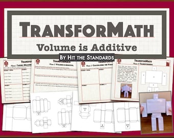 May include: A printable educational resource for teaching volume in math. The resource includes four phases: Taking Measures, Volume is Additive, Calculating the Volume, and Transforming. The resource features a robot made of boxes and includes instructions for building the robot.