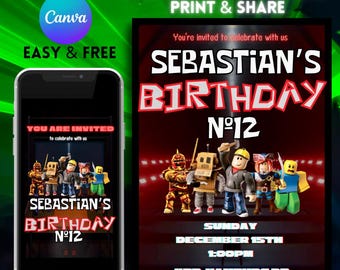 Editable Roblox Birthday Invitation, Roblox Video Invitation, Roblox Animated Invitation, Roblox Printable Invitation, Editable Invitation