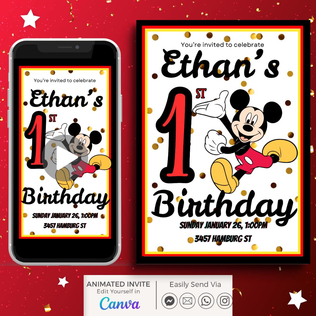 Editable Mickey Mouse Birthday Invitation, Mickey Mouse Invitation ...