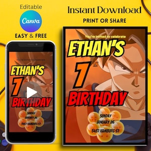Editable Goku Birthday Invitation, Dragon Ball Birthday Invitation, Printable Dragon Ball Birthday Invitation, Goku Invitation, Dragon Ball
