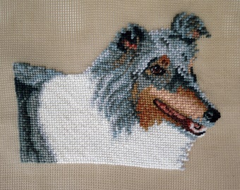 SALE Collie Dog Needlepoint PRE-WORKED Canvases 18 x 18&quot;