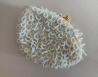 White Ivory Beaded Wedding Coin Purse. Made in Hong Kong