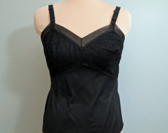 Black Camisole Upcycled Vintage Black Lingerie Slip Top Size Small