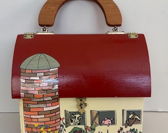 Barnyard Farm Decoupage Wood Box Purse