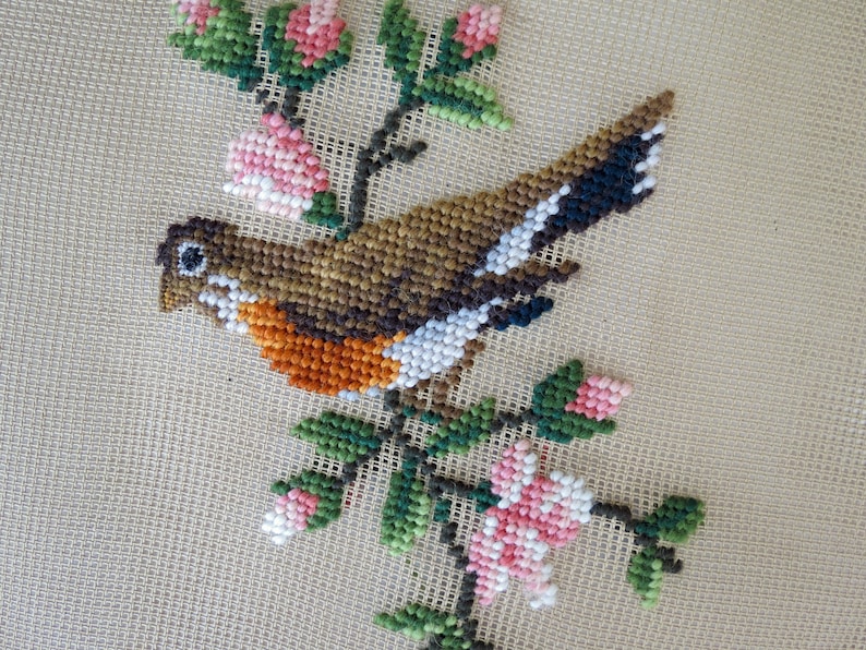 Robin Needlepoint Pattern Pre-worked Bird Needlepoint Canvas: Robin, Sparrow, Bluebird - Etsy