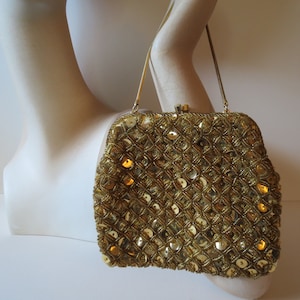 Vintage Gold Beaded Handbag Gold Sequined Handbag/Clutch Evening Special Occasion Handbag/Purse