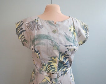 Palm Tree Swirl Skirt Dress Mid Century Style Summer Dance Dress. Size Small