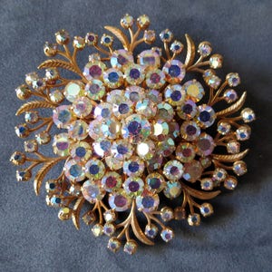 Starburst Aurora Borealis  Brooch Pin Very Large Floral Starburst Pin