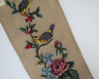SALE Yellow Finches and Flowers PRE-Worked Needlepoint Canvases Panel/Bell Pull 10 x 20&quot;. DIY Project