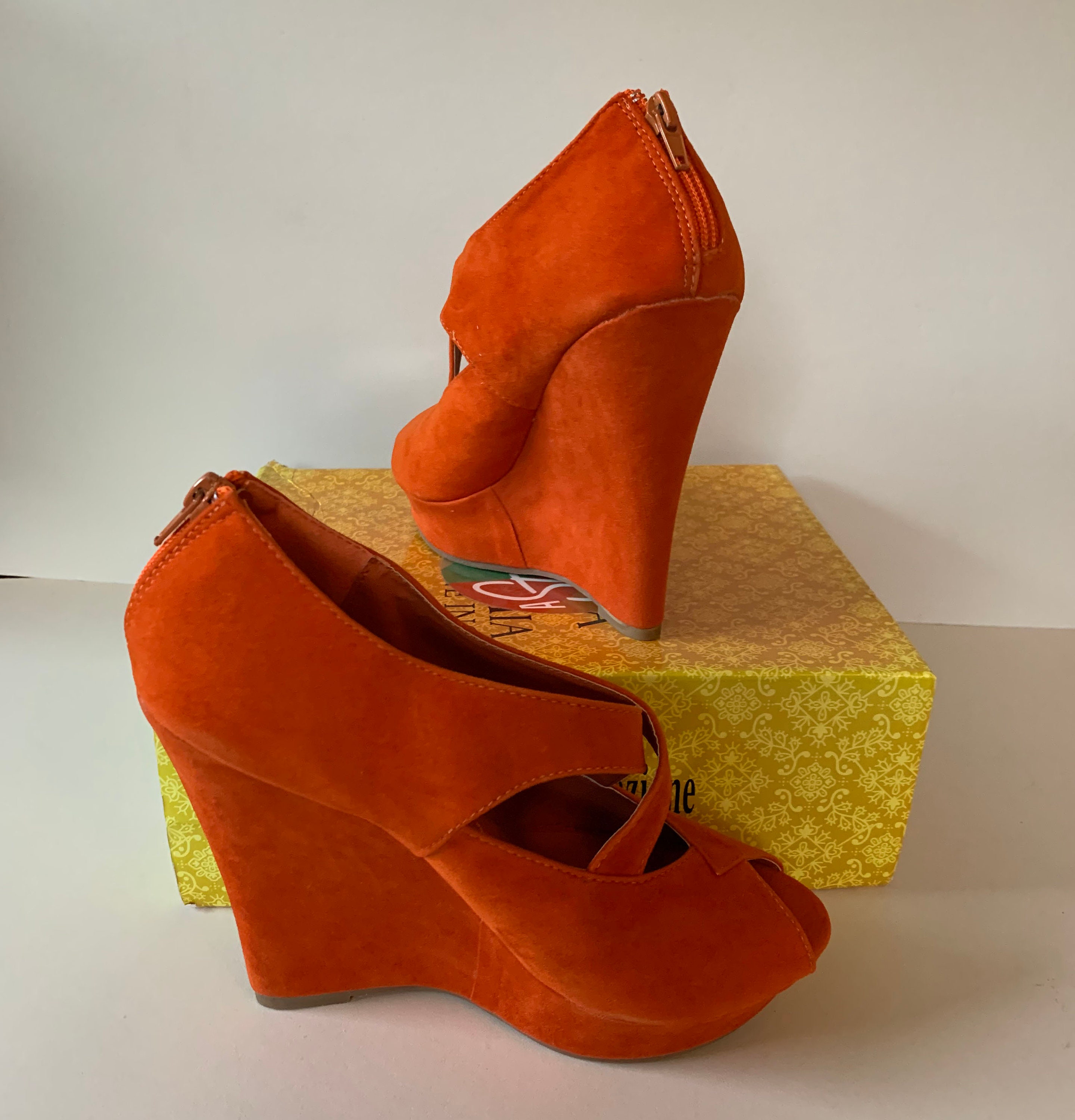 Bottines Wedge à Bout Ouvert Pour Femme - Mona Mia Collezione - Rouge/Doré - Taille 5