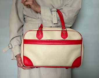 Vintage Away Bag Small Suitcase Vinyl Satchel Purse
