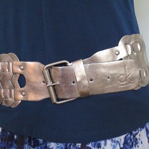 SALE Calvin Klein CK Design Silver Wide Belt Vegan Rocker Hip Belt Size Medium