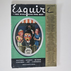 Rare Collectible Vintage Esquire Magazine November 1936 A. Von Frankenburg Cover Art. FREE shipping in USA
