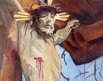 Original Vintage 1937 watercolor copy of the Tyrolese Crucifix by John Singer Sargent