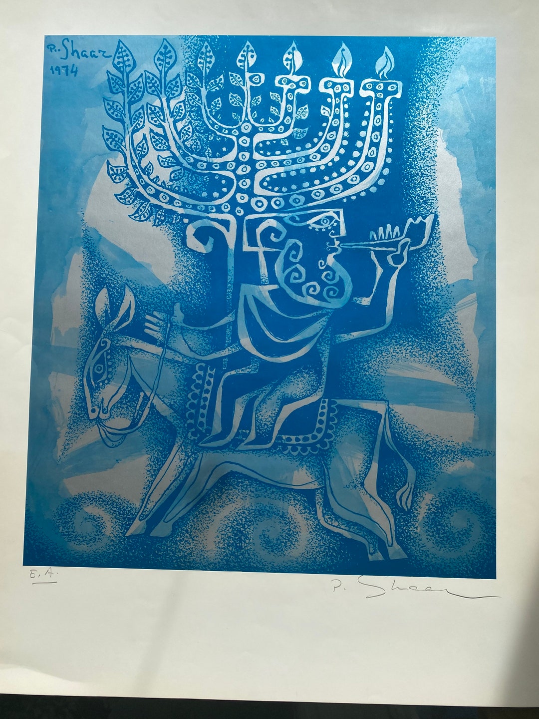 Vintage Signed Lithograph menorah Horse Judaica Etsy