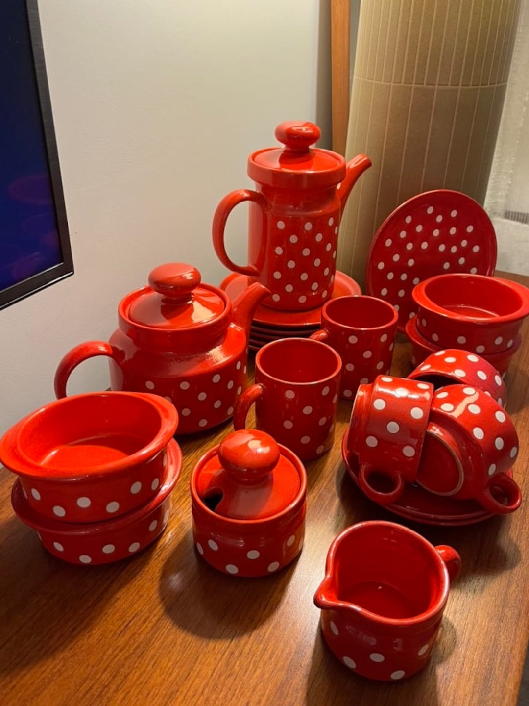 Large Lot of Vintage West German Waechtersbach Polka Dot Ceramics