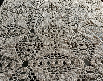 Vintage European Crochet Table Cloth or Throw
