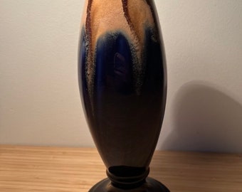 Vintage Belgium Blue Drip Glaze Four Sided Art Nouveau Pottery Vase 84