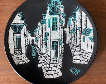 Vintage ceramic decorative plate by Taoshan Black Pottery