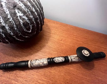 Antique Chinese Opium Pipe (c. 1890–1930) – Carved Bone/Antler Panels – 19” – Original Damper