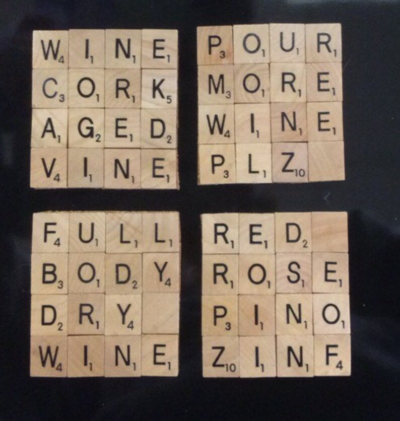 Wine Themed Scrabble Tile Coasters Etsy