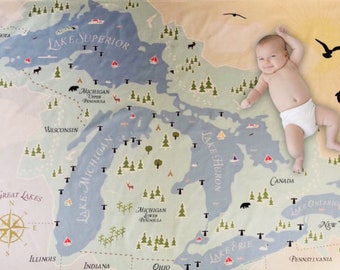 Great Lakes Map Baby Swaddle