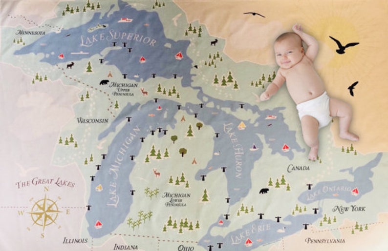 Great Lakes Map Baby Swaddle image 1