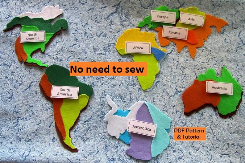 Continents World Map felt Pattern PDF & Tutorial World map Etsy