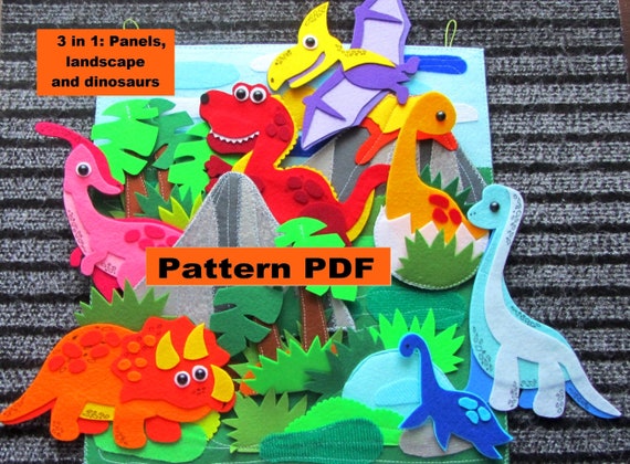 Dinosaurs Pattern Pdf Tutorial Pages For Toddler Felt Dinosaur Play Set Educational Busy Toy Soft Montessori Game Panel Felt Pattern - 