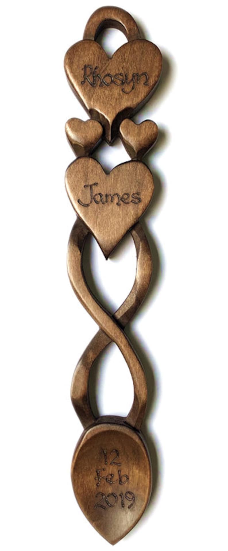 Two Hearts in One Love Spoon Free Engraving of Names & Date on Hand-carved Welsh Love Spoons image 2