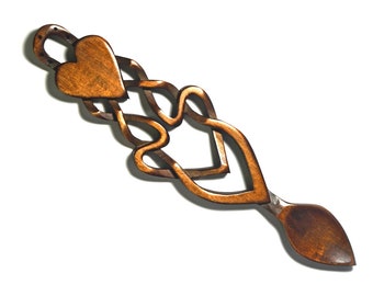 Traditional Celtic Love Spoon - Free Engraving of Names & Date on hand-carved Welsh Love Spoons