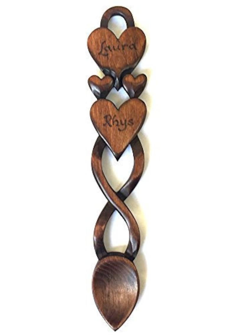 Two Hearts in One Love Spoon Free Engraving of Names & Date on Hand-carved Welsh Love Spoons image 3