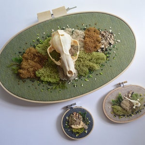 3 Moss and Bone Embroidery With Coyote Metatarsal Recycled Material Hand Stitched image 6