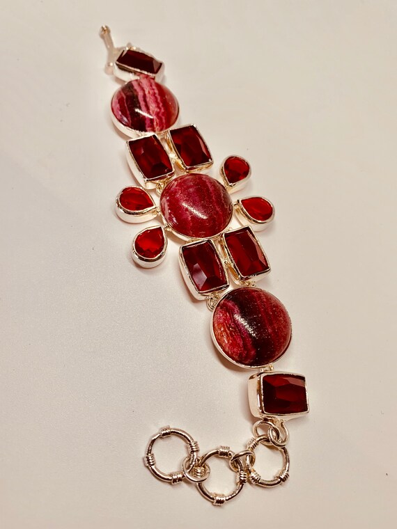 Modern sterling silver red gemstones bracelet