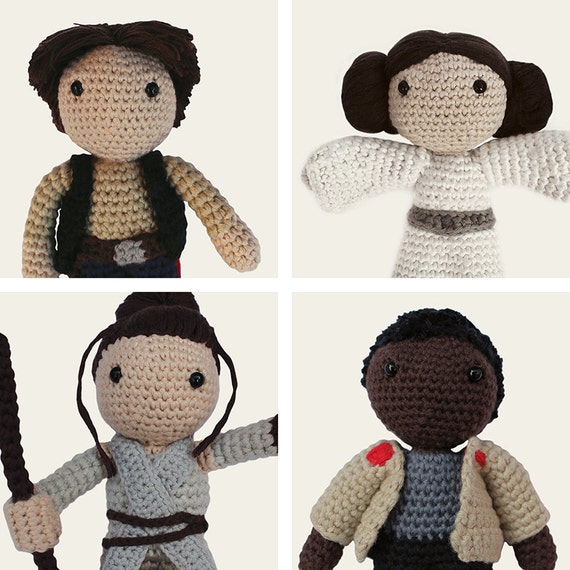 Star Wars Pack: Han Solo, Leia, Rey & Finn. Amigurumi Pattern PDF.