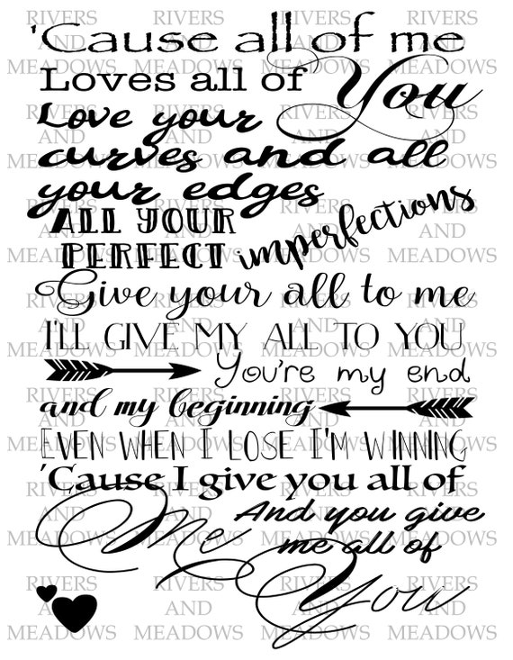 John Legend All Of Me LYRICS print. With your PERSONALISED -  Portugal