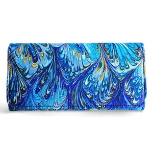 New Feather blue cotton fabric wallet, clutch, trifold handmade