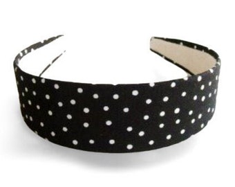 Black and White Polka Dot Headband: Handmade Cotton Hair Accessory