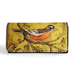 Cartera, clutch, triple de tela de algodón Green Bird