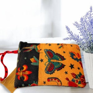 Bolsa pequeña con cremallera, bolsa con cremallera para muñeca con correa, bolsa para teléfono celular, bolsa para billetera, bolsa de viaje para joyas, tatuaje de té marinero y negro marinero.