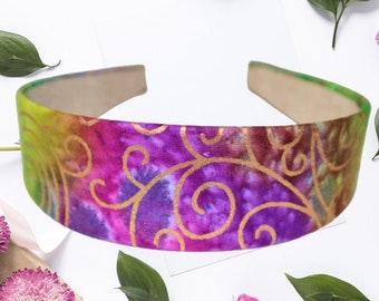 Batik Headband: Multi-Color Cotton Hair Band with Gold Lines