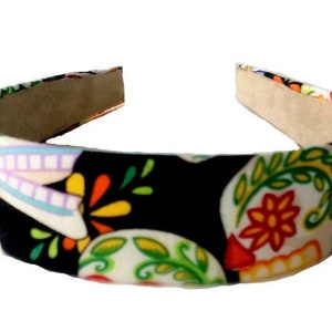Mini Sugar Skull Calaveras in Black background adult women headband,wide headband,hair band,hair accessory,gift for women, gift for girls.