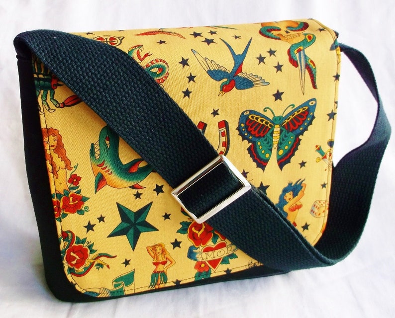 Tatto Sailor beige Messenger Bag,tote bag,computer Bag by FunPrintsColorado