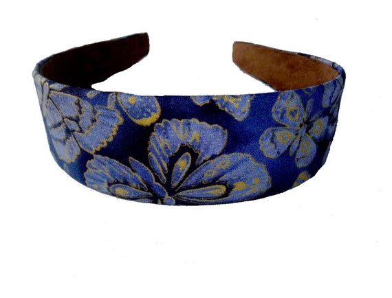 Handmade Cotton Headband: Blue & Gold Butterfly Print