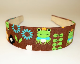 Frog Print Headband: Wide Cotton Headwrap, Handmade Hair Accessory