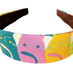 Hoofdband met kattenprint: brede katoenen haarband