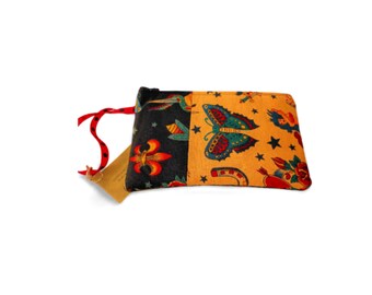 Tattoo Sailor Print Zipper Pouch: Handmade Cotton Wristlet